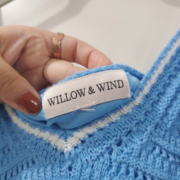 WILLOW & WIND Blue White Crochet Babydoll Dress, Summer Festival, Size M - Picture 5 of 11